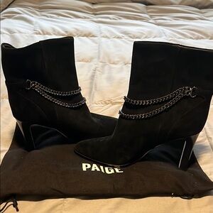 PAIGE women’s Mason Chain Charm Pointy Toe Boots